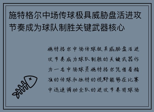 施特格尔中场传球极具威胁盘活进攻节奏成为球队制胜关键武器核心 施特格尔中场传球极具威胁盘活进攻节奏成为球队制胜关键武器核心
